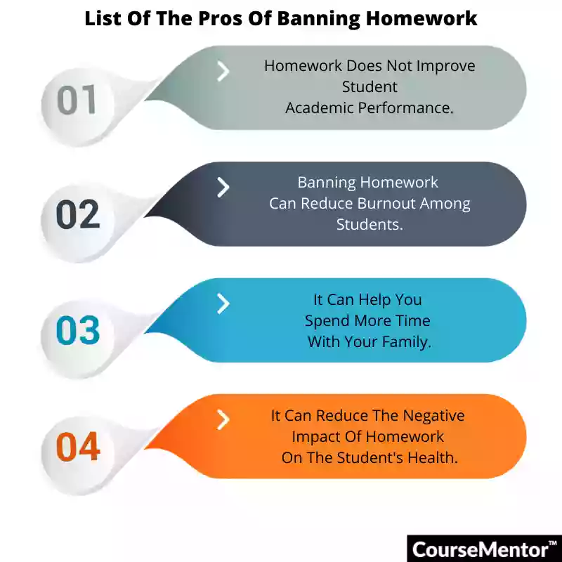 list of the pros of banning homework, why homework should be banned