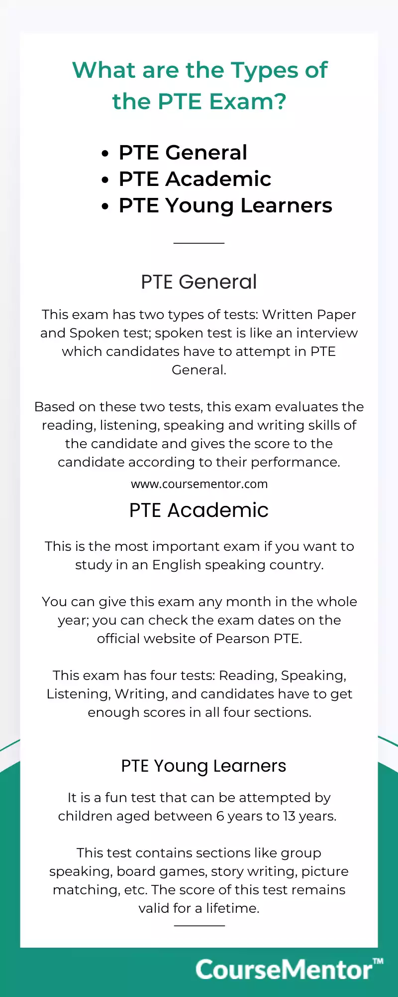 What are the Types of the PTE Exam?